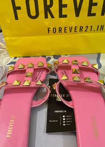 Forever 21 Pink Flats With Gold Embellished