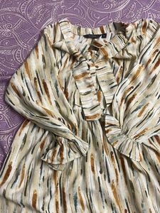 Elegant Striped Lemon  Tie-Neck Dress