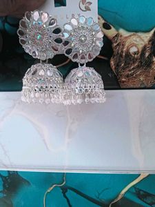 three long Elegant Silver Jhumka Earrings
