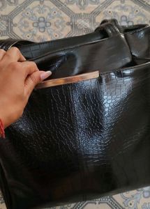Black Croc-Embossed Tote Bag