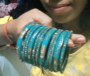 Teal &amp; Gold Embellished Bangles