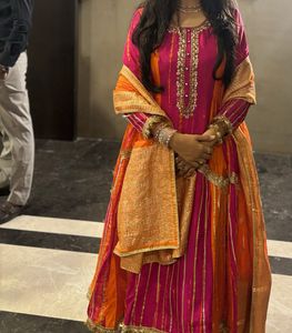 Pink &amp; Orange Embroidered Salwar Kameez