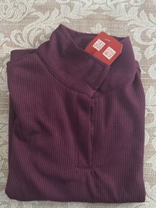 Maroon Ribbed High Neck Top