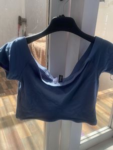 Blue Off Shoulder Crop Top