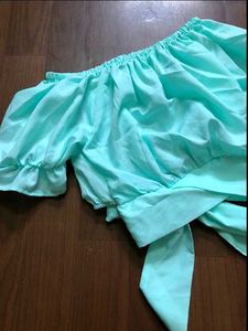 Mint Green Off-Shoulder Crop Top