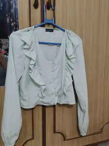 Ruffled Light Green Crop Top