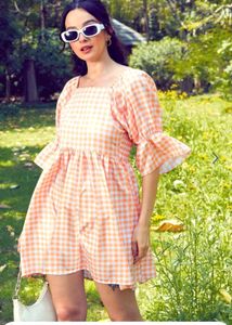 Sassafras Puff Checkered Mini Dress