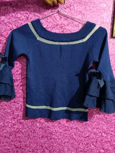 Stylish Blue Bell Sleeve Top