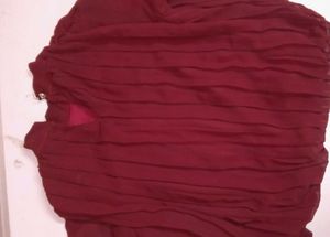 Burgundy Pleated Mock Neck Blouse Top