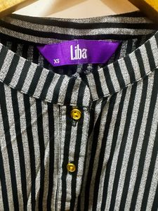 Libas: Black Striped Rayon kurta