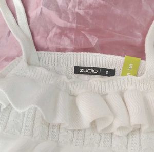White Ruffle Knit Tank Top
