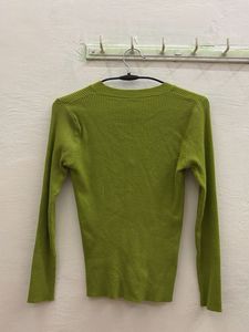 Green Ribbed V-Neck Top