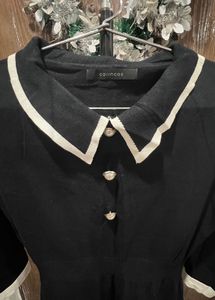 korean black collared dress