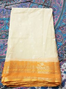 Orange Border Cream Colour Saree