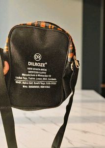 Black Sling Bag With Orange Checks