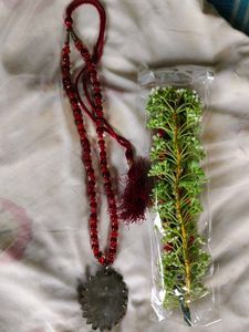 Red Beaded Necklace &amp;  Floral Hair Clip