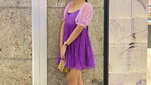 Purple Mini Dress with Puff Sleeves