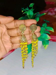 Yellow Beaded Jhumka Earrings