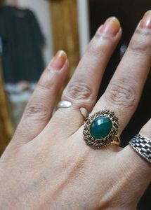 Golden Oxidized Ring With Dark Green Stone✨️