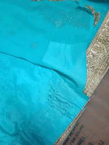 Elegant Turquoise Saree Withblouse Falls And Picco