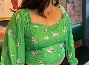 Green Floral Crop Top