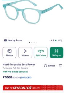 Hustlr Ocean Blue Zero Power Glasses