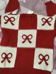 Red &amp; White Bow Knit Sweater