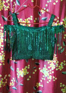 Shimmery Crop Top Lehenga With Dupatta Set 💚