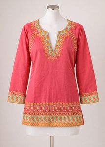 Pink Embroidered Tunic Top