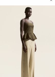 H&amp;M Olive Peplum Bandeau Top