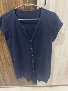 Navy Button-Down Top