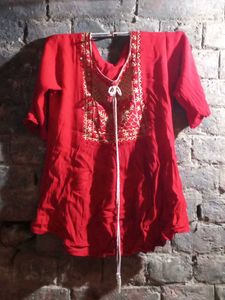Red Embroidered Kurta