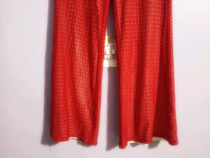 Red Crochet Wide Leg Pants