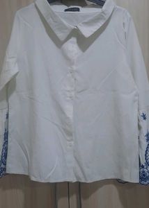 White Embroidered Bell Sleeve Top