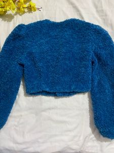 Blue Fuzzy Crop Top