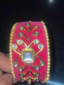 Pink Kundan Adjustable Kada