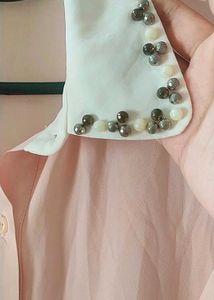 Pink Blouse w/ Embellished Collar