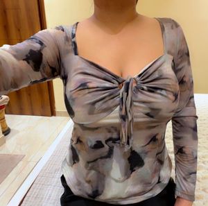 Tie-Front Long Sleeve Top