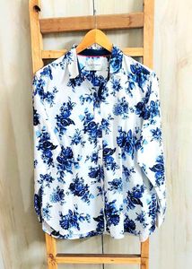 Blue Floral Print Cotton Shirt Size-42-44
