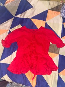 Red Peplum Tie-Front Top