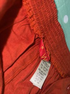 Coral Orange Solid Cropped Cigarette Trouser Pant