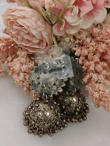 Oxidised Mirror Jhumka
