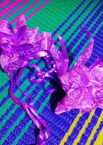 Purple Ribbon on Colorful 2 Flowers
