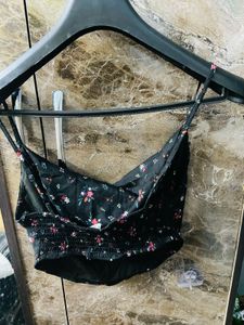 Cowl Neck Crop Top With Floral Print