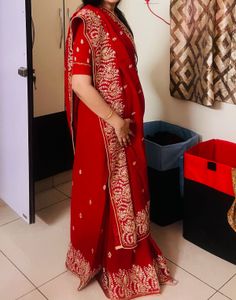 Pure Deisgner Red Pita Gota Work Saree With Blouse