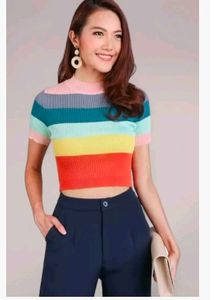 Women Causal Rainbow Top Short Sleeve