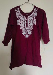 Maroon Embroidered short Kurti