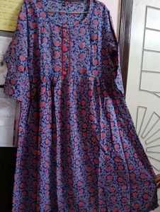 Blue Floral Print Midi Dress