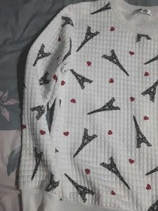White Eiffel Tower Print Sweater