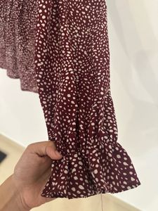 Maroon Printed Shein Peplum Top - Size M